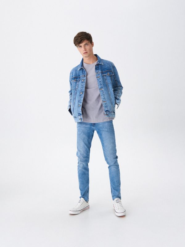 Blugi slim fit cu conținut ridicat de bumbac organic - albastru - XH398-50J - HOUSE