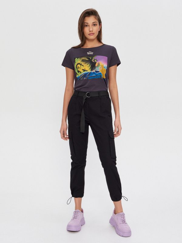 Pantaloni cu curea pentru femei - negru - XN185-99X - HOUSE