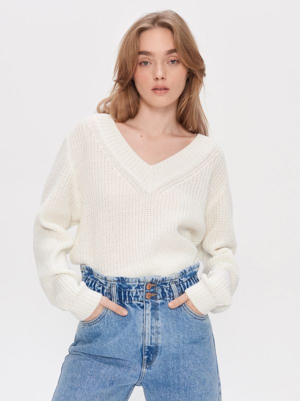 Pullover mit V-Ausschnitt - weiß - YE441-01X - HOUSE