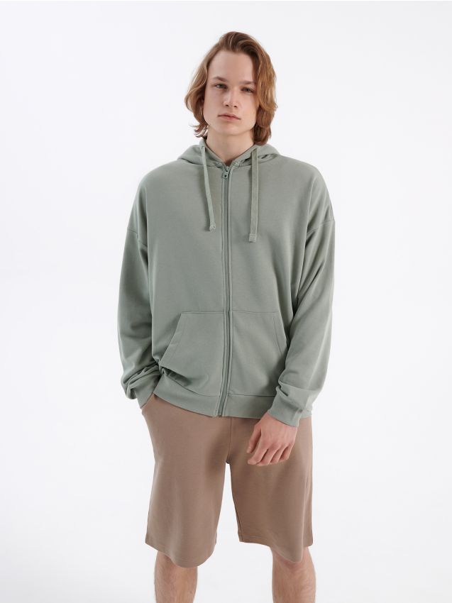 Rozpinana bluza z kapturem - zielony - HOUSE