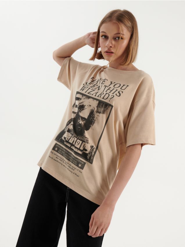 Ampia maglietta con stampa Harry Potter beige - Beige - HOUSE