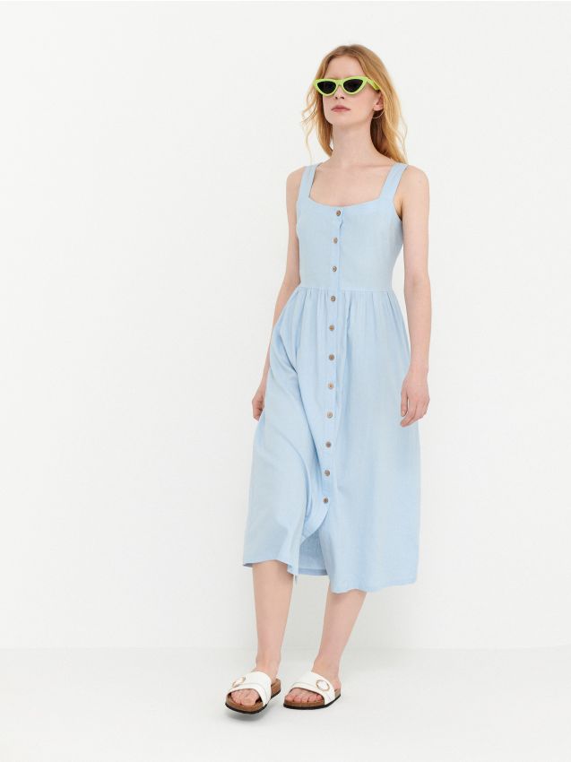 Платье длины миди на бретелях - pale turquoise - 0379H-06X - HOUSE
