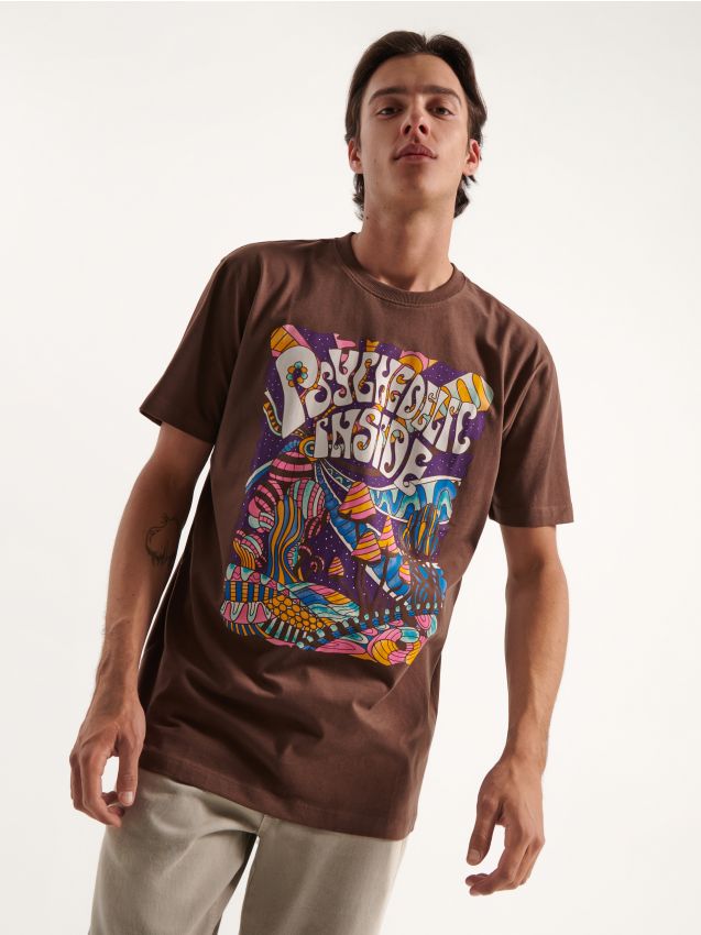 Majica s potiskom Psychedelic - dark brown - HOUSE