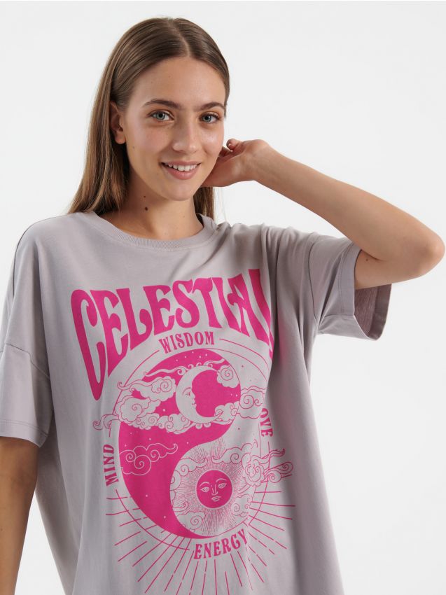 Tricou oversized Celestial - gri deschis - HOUSE