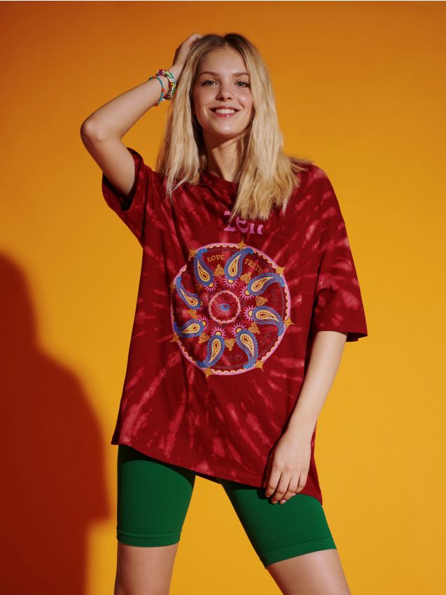 Majica s tie-dye vzorcem Zen - maroon - HOUSE