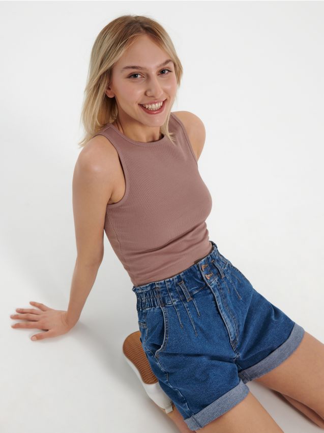 Džinsa šorti ar elastīgu jostasvietu - blue jeans - HOUSE