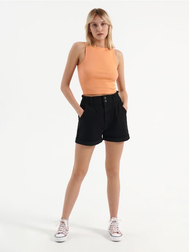 Denim-Shorts mit elastischem Bund - schwarz - HOUSE