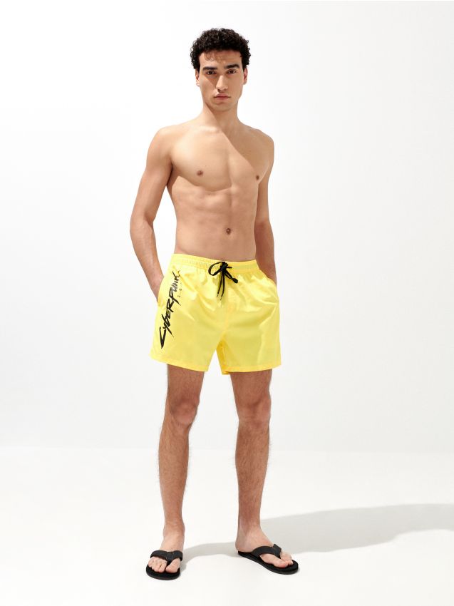 Swim shorts with print Cyberpunk 2077 - acid yellow - 0982E-13X - HOUSE