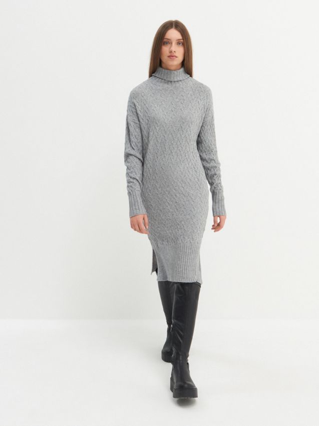 Knitted turtleneck dress - light grey - 1093A-09M - HOUSE