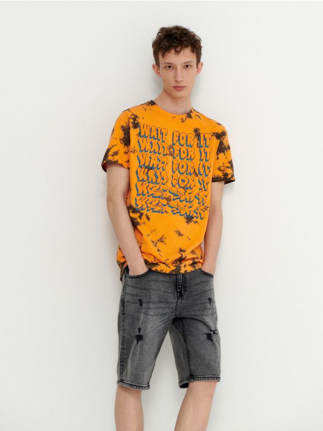 T-shirt tie-dye z nadrukiem Wait For It - pomarańczowy - 1359H-22X - HOUSE