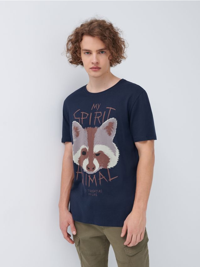 T-krekls ar apdruku Spirit Animal - tumši zils - 2567J-59X - HOUSE