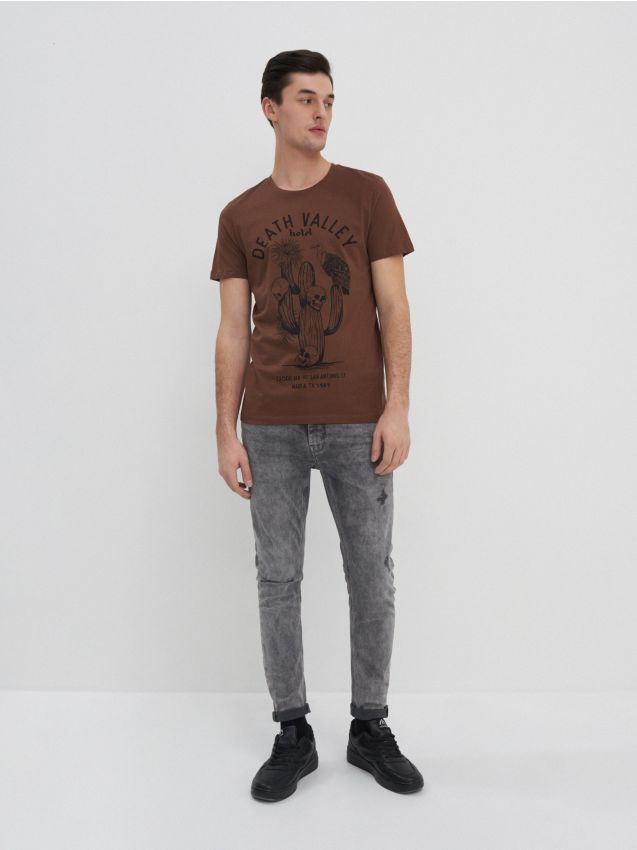 Printed T-shirt - dark brown - 2650A-89X - HOUSE
