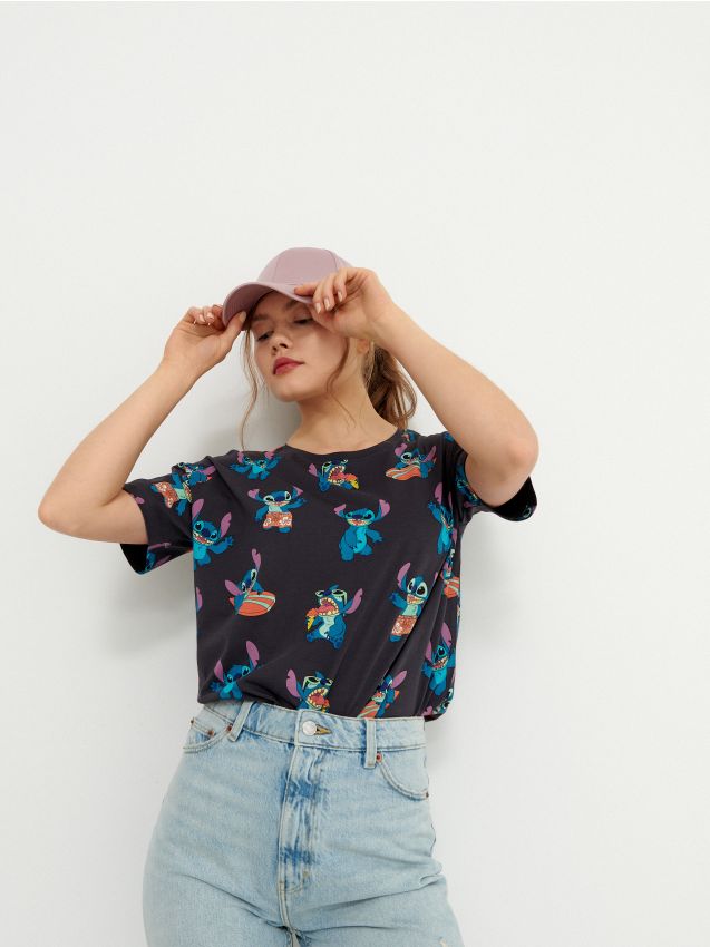 Футболка з принтом Lilo & Stitch - dark grey - 2796I-90X - HOUSE