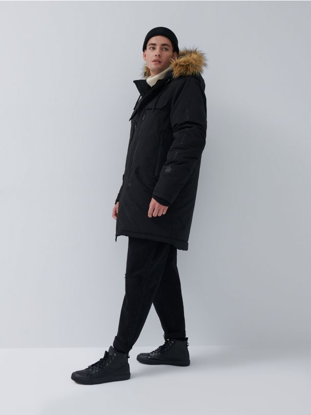 Parka stila jaka ar kapuci - melns - 2899I-99X - HOUSE
