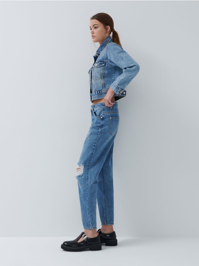 Jeansy boyfriend fit z przetarciem - blue jeans - 3075I-55J - HOUSE