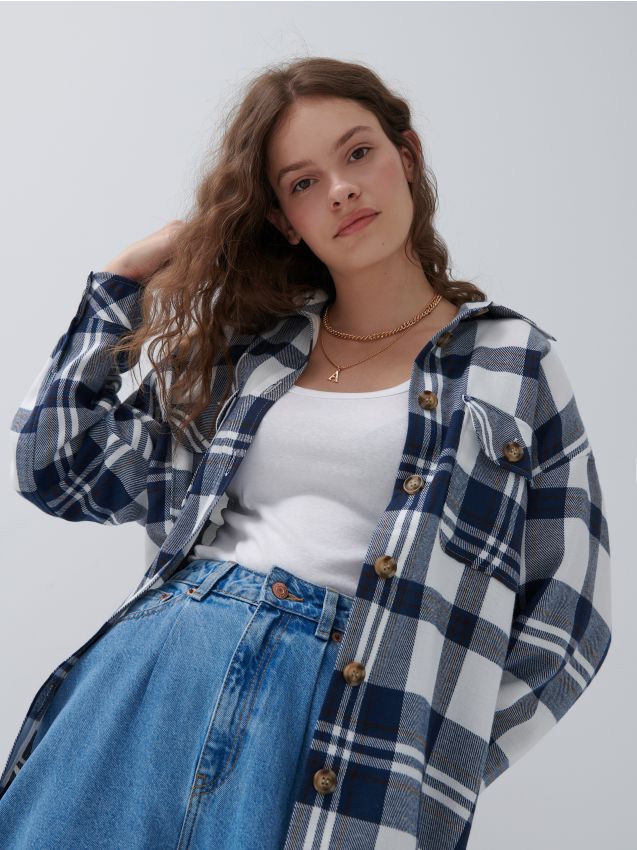 Cămașă oversize în carouri - pale blue - 3340I-05X - HOUSE