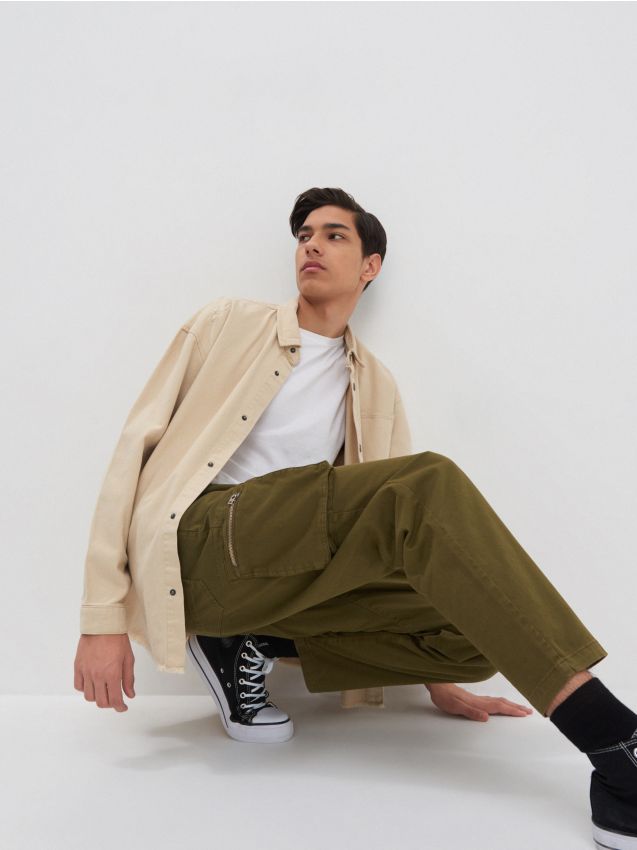 Cotton rich trousers with cargo pockets - brownish green - 3501E-78X - HOUSE
