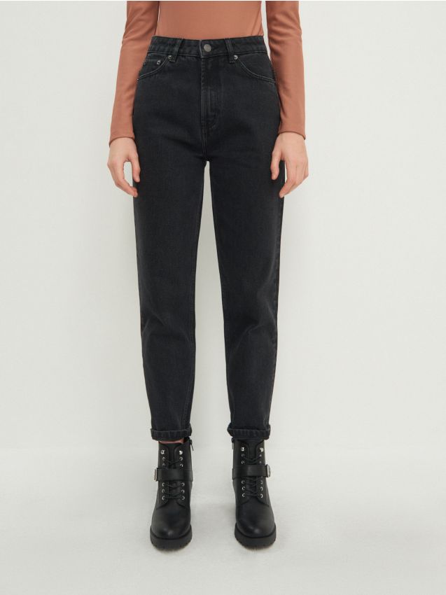 Mom jeans z bawełny organicznej - czarny - 3523D-99J - HOUSE