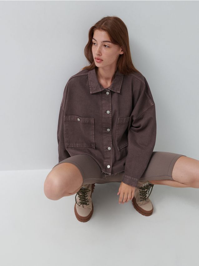 Īss oversize krekls - coffee - 3940I-84X - HOUSE
