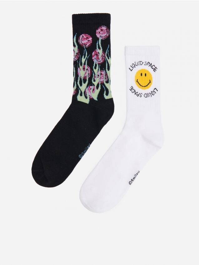 2 pár hosszú szárú zokni Smiley® - többszínű - HOUSE