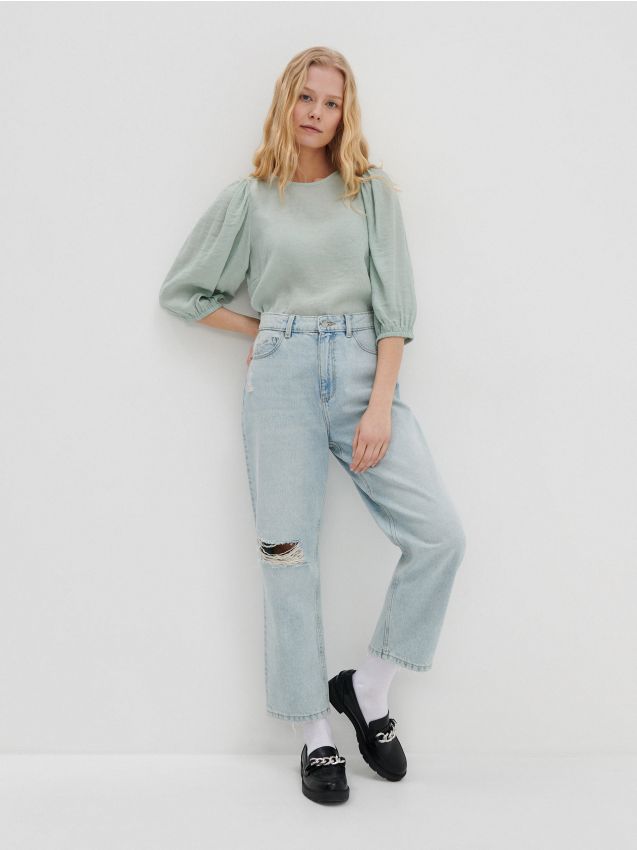 Structural fabric blouse - pale green - 4471E-07X - HOUSE