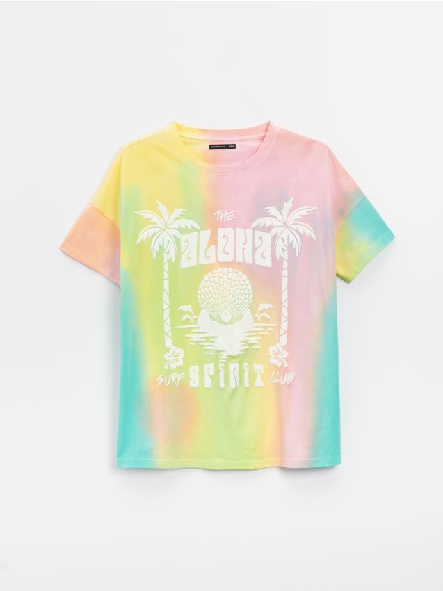 Тениска с tie dye ефект - жълт - HOUSE