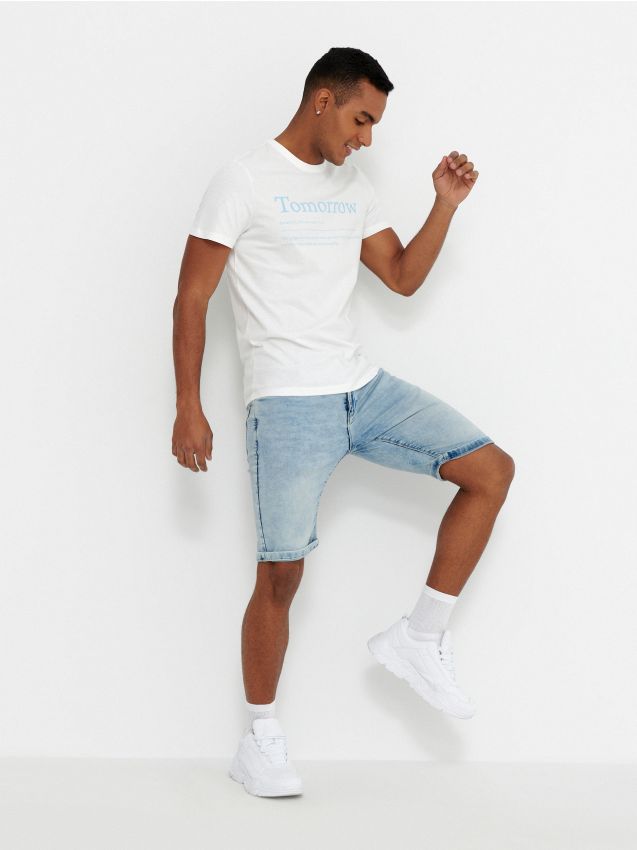 Pantaloni scurți din denim cu efect prespălat - albastru - 5410E-50J - HOUSE