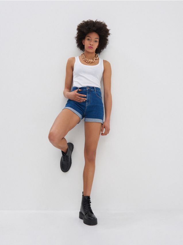 Denim-Shorts mit hoher Taille - blau - 5510D-57J - HOUSE