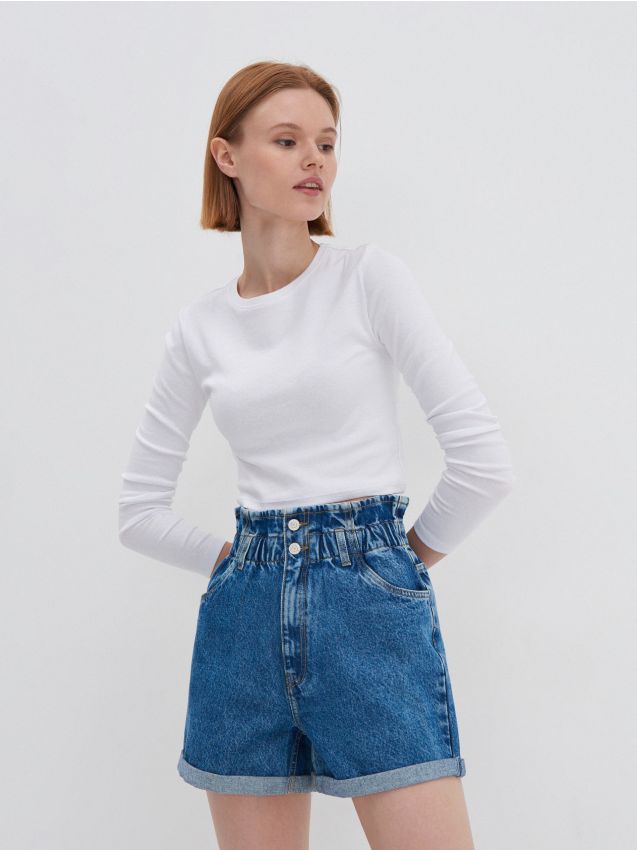 Джинсовые шорты со сборкой на поясе - blue jeans - 5512D-55J - HOUSE