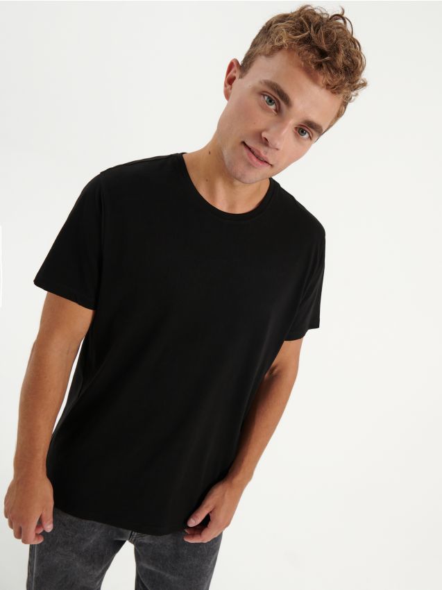 Maglietta a tinta unita regular fit Basic nera - Nero - HOUSE