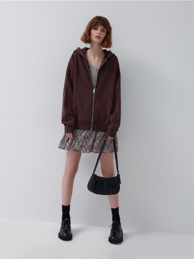 Mikina na zips oversize - dark brown - 5918I-89X - HOUSE