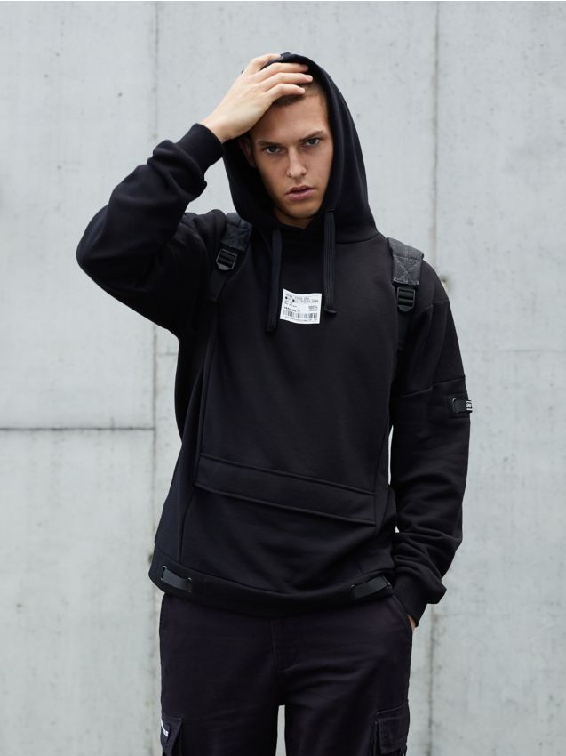 Bluză oversize cu glugă - negru - 5985D-99X - HOUSE