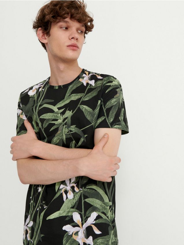 Nyomott mintás T-shirt - fekete - 6211I-99X - HOUSE