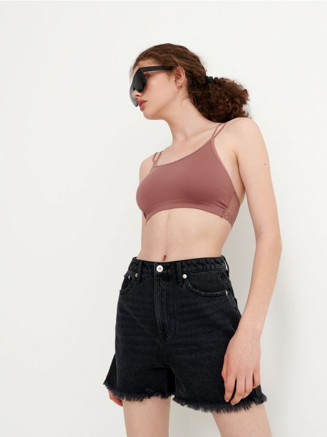 Укороченный топ из трикотажа в рубчик - dusty rose - 6409E-39X - HOUSE
