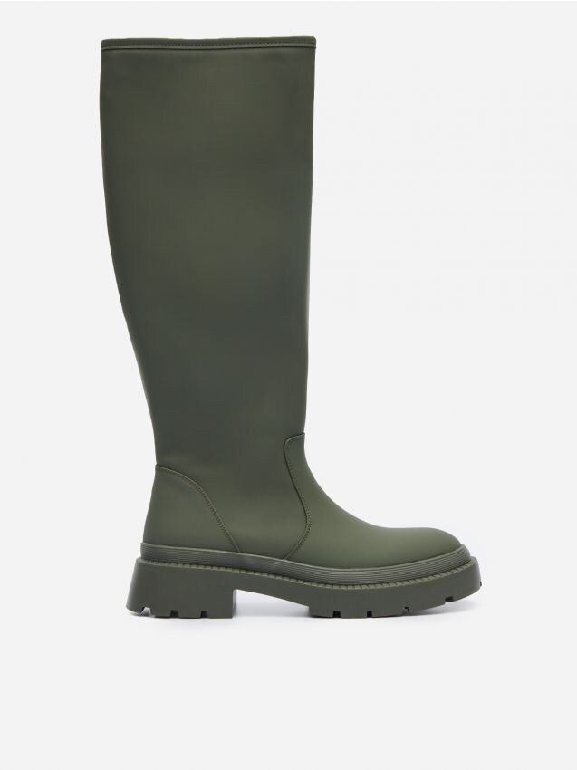 Kalosze z imitacji skóry na masywnej podeszwie khaki - khaki - HOUSE
