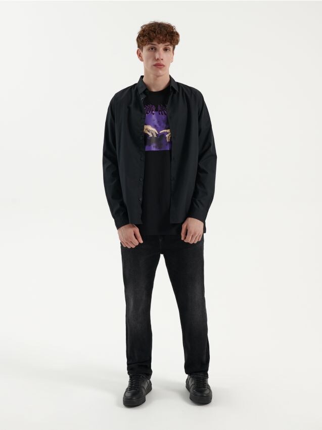 Särk slim fit - must - HOUSE
