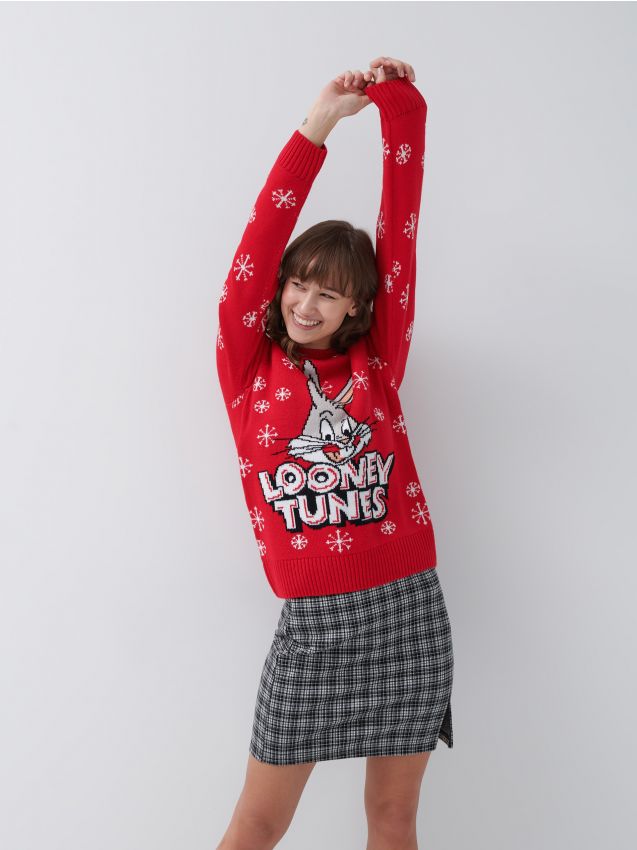 Świąteczny sweter Looney Tunes - czerwony - 6875L-33X - HOUSE