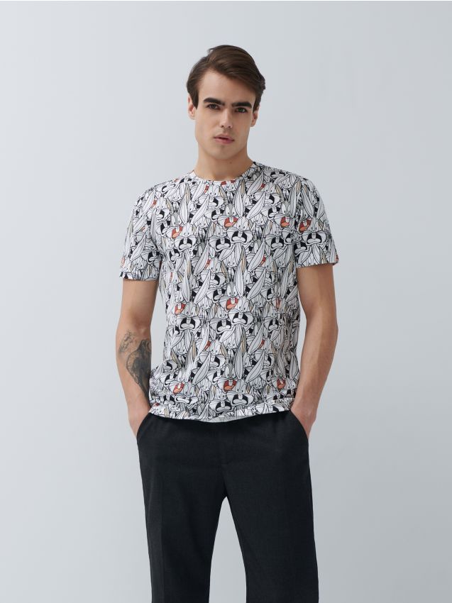 Majica s potiskom Looney Tunes - bela - 7119L-00X - HOUSE