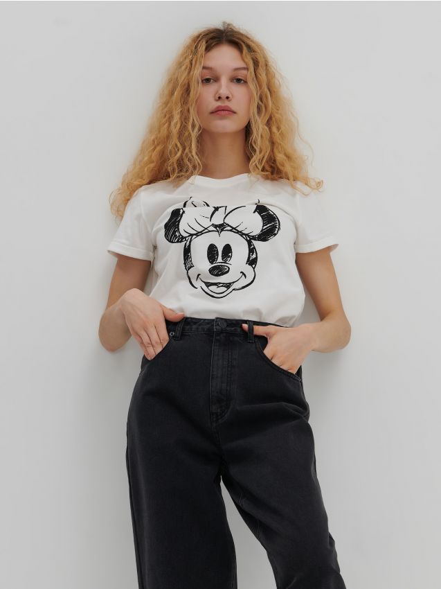 Koszulka z nadrukiem Mickey Mouse - kremowy - 7220E-01X - HOUSE