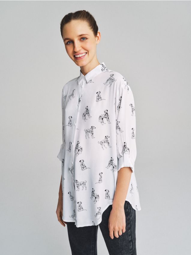 Viscose shirt with print - schwarz - 7348D-99X - HOUSE