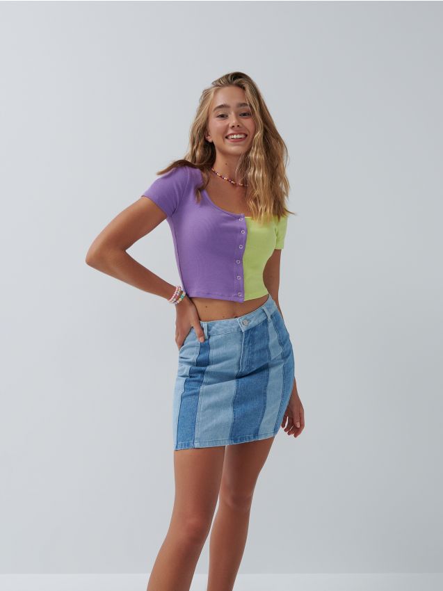 Cropped T-shirt - multicolor - 7495L-MLC - HOUSE