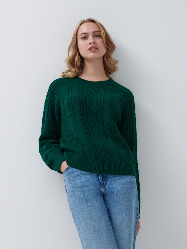 Sweter z raglanowymi rękawami - teal green - 7562L-67X - HOUSE