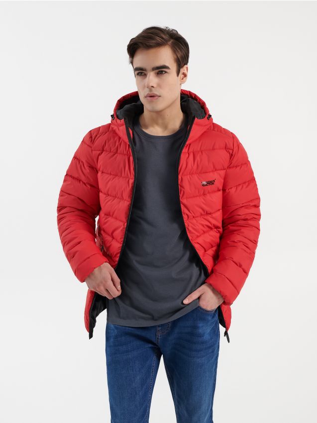 red puffer jacket men's with hood