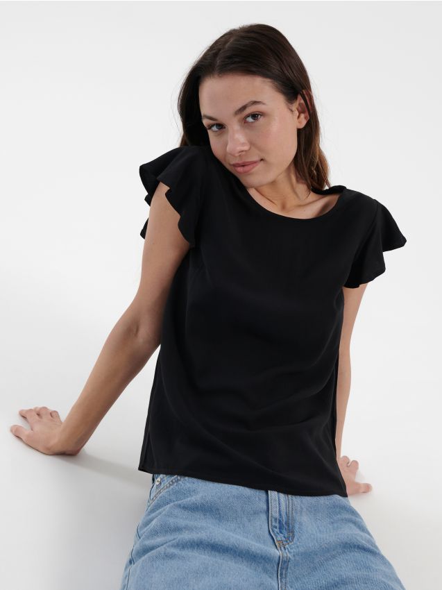 Bluse mit Rüschendetail - schwarz - HOUSE