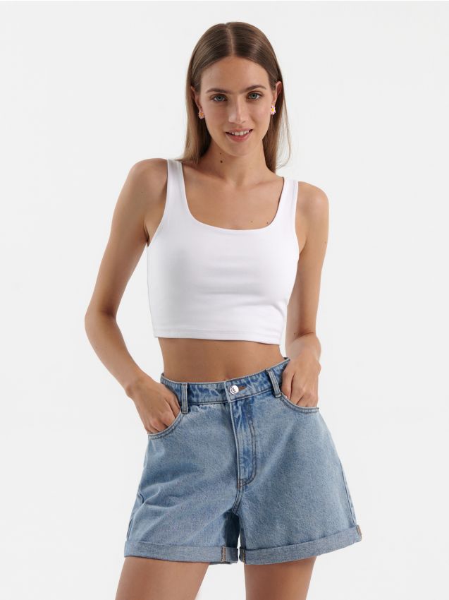 Shorts aus Denim mit hohem Bund - blue jeans - HOUSE