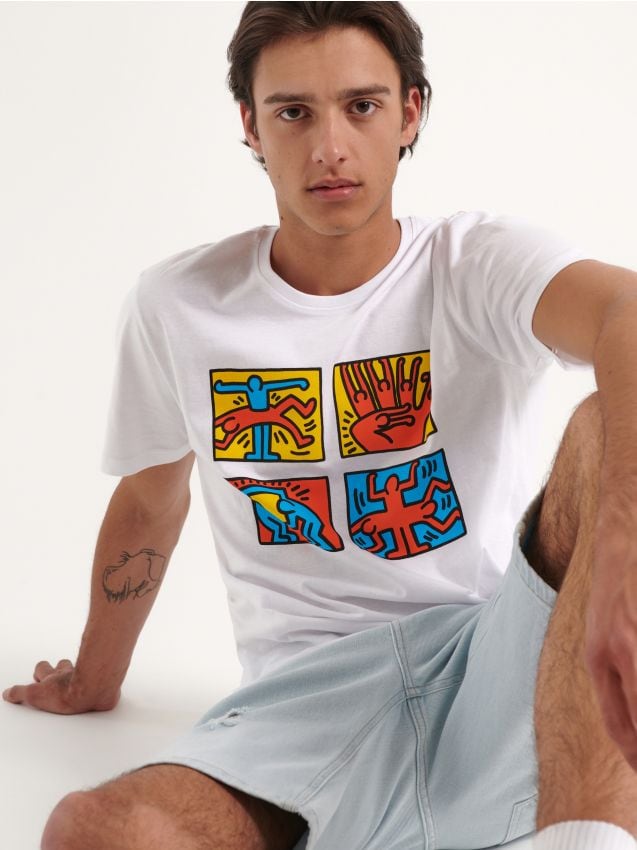 Organiskās kokvilnas T-krekls Keith Haring - balts - HOUSE