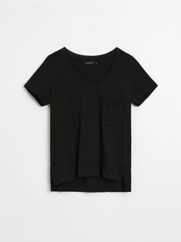 Majica kratkih rukava s V-izrezom Basic - crno - HOUSE