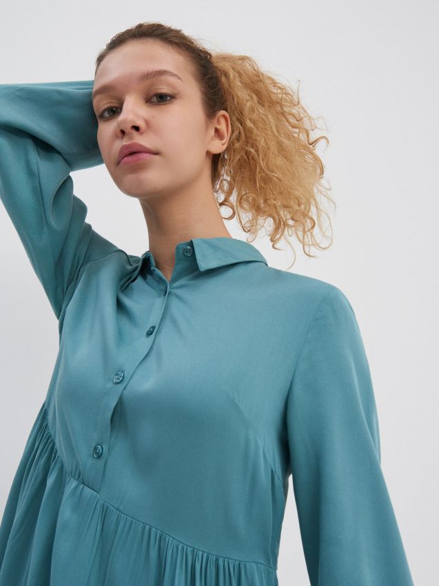 Viskózové košilové šaty s volánkem - mint green - 9576D-65X - HOUSE