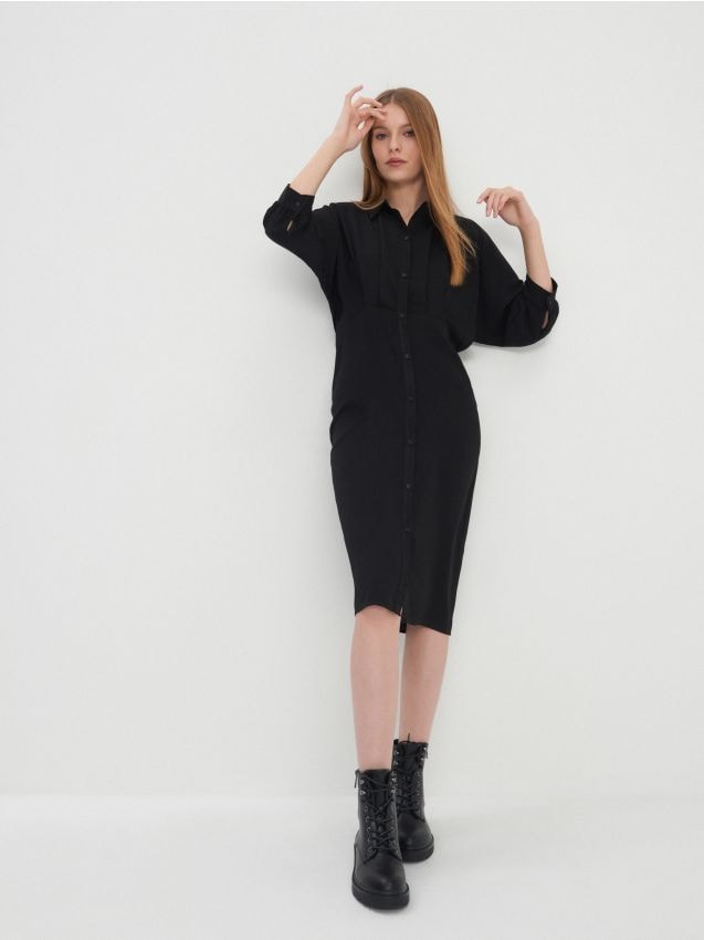 Rochie cămașă midi - negru - 9583D-99X - HOUSE