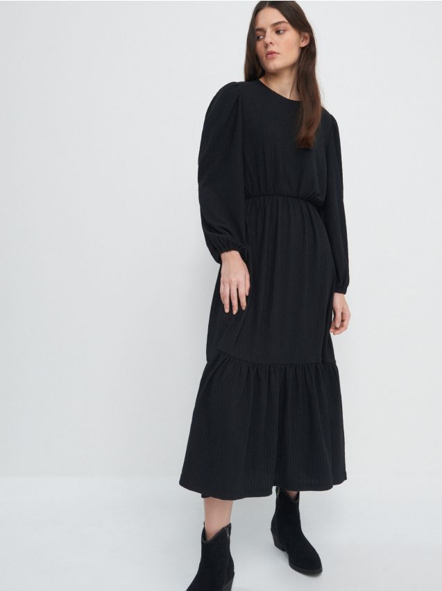 Rochie neagră midi - negru - 9596D-99X - HOUSE